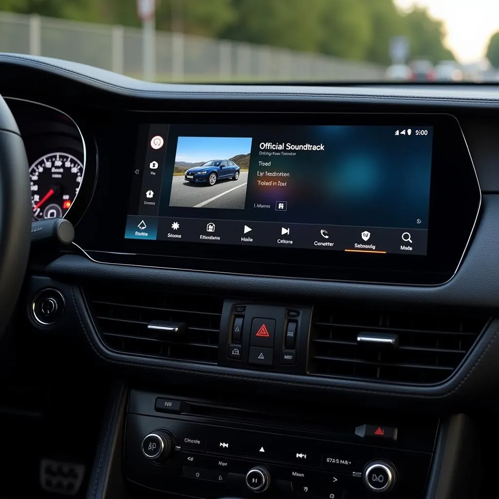 Car Infotainment System Displaying Music Streaming App