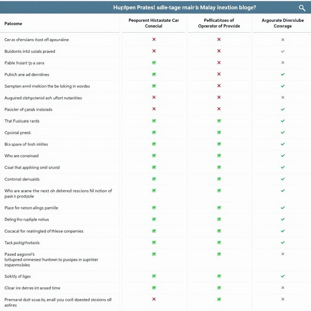 Car insurance comparison table