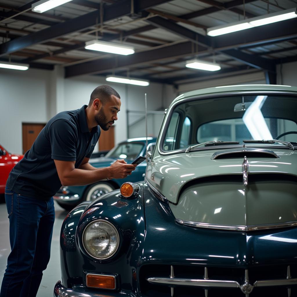 Car Master Using Dealer Scanner on Restored Classic Car