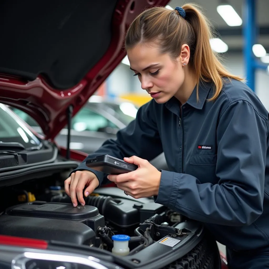 Car Mechanic Inspecting Engine