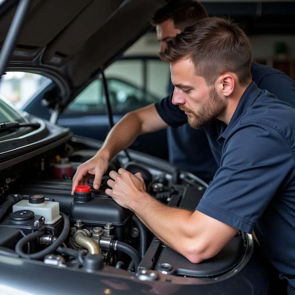 Mechanic conducting a thorough pre-purchase car inspection