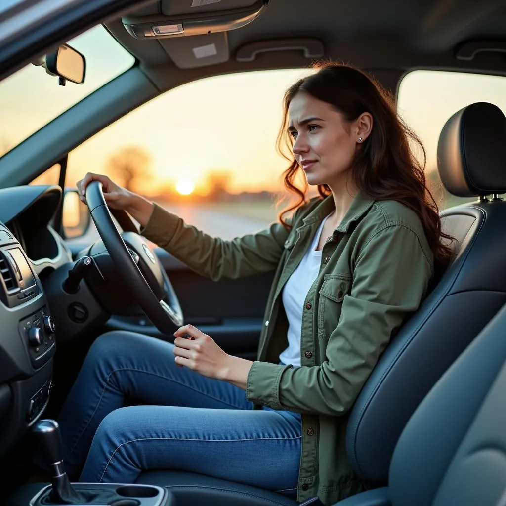 Person struggling to start a car