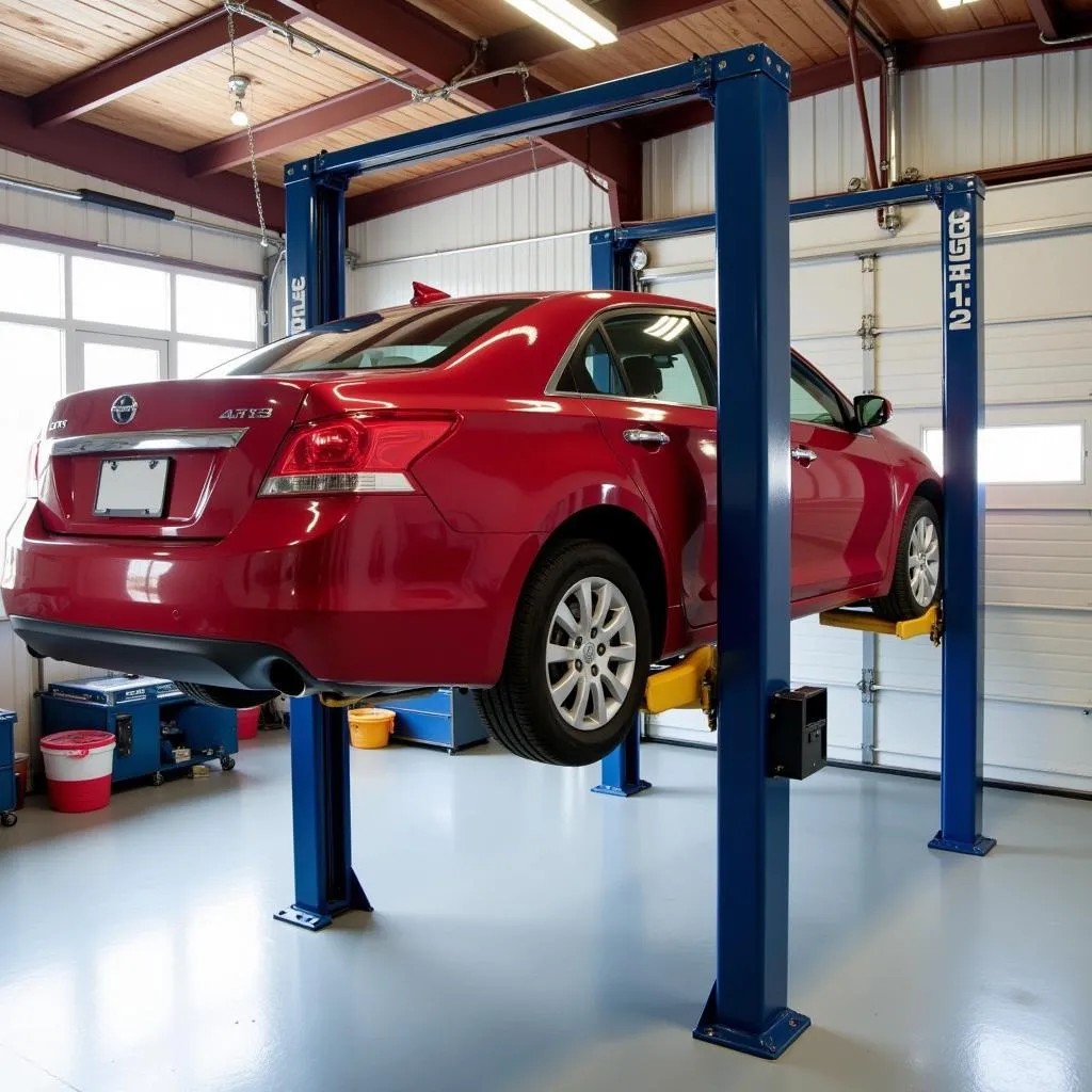 Car on a Two Post Lift