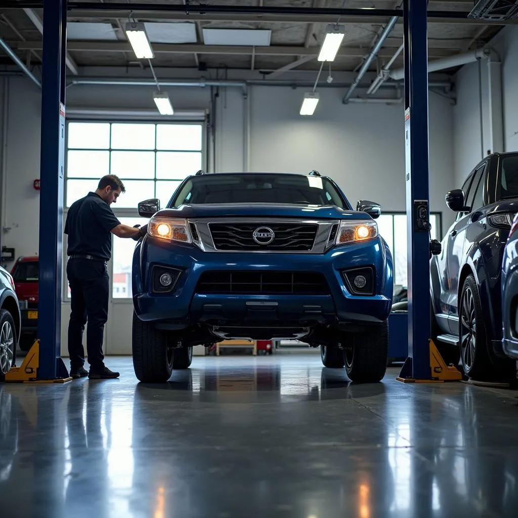 Car on Lift for Inspection