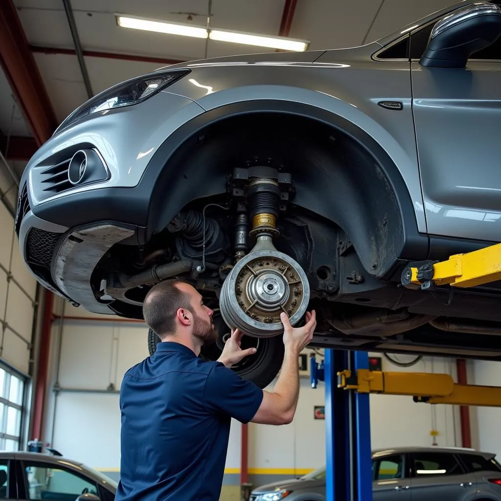 Car on Lift for Inspection