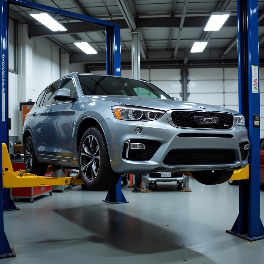 Car on Lift in Repair Shop