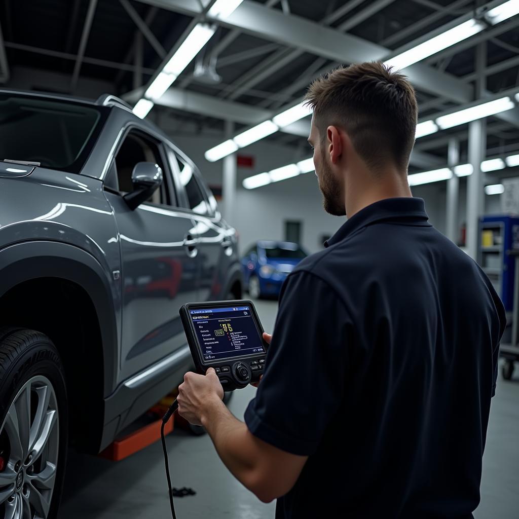 Car on Lift Undergoing Diagnostic Check