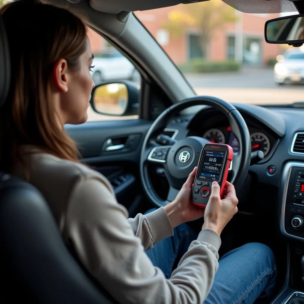 Car Owner Checking Diagnostic Codes with Bosch Reader