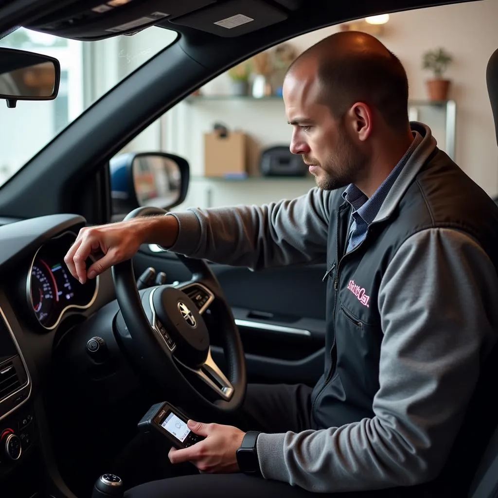 Car Owner Using Thinkcar Scanner at Home