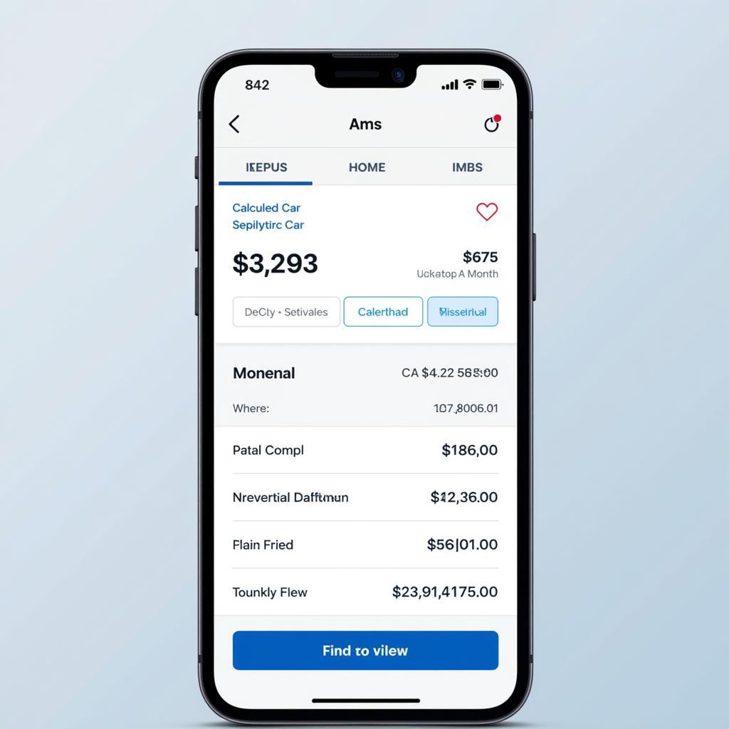 Car payment calculator mobile app interface