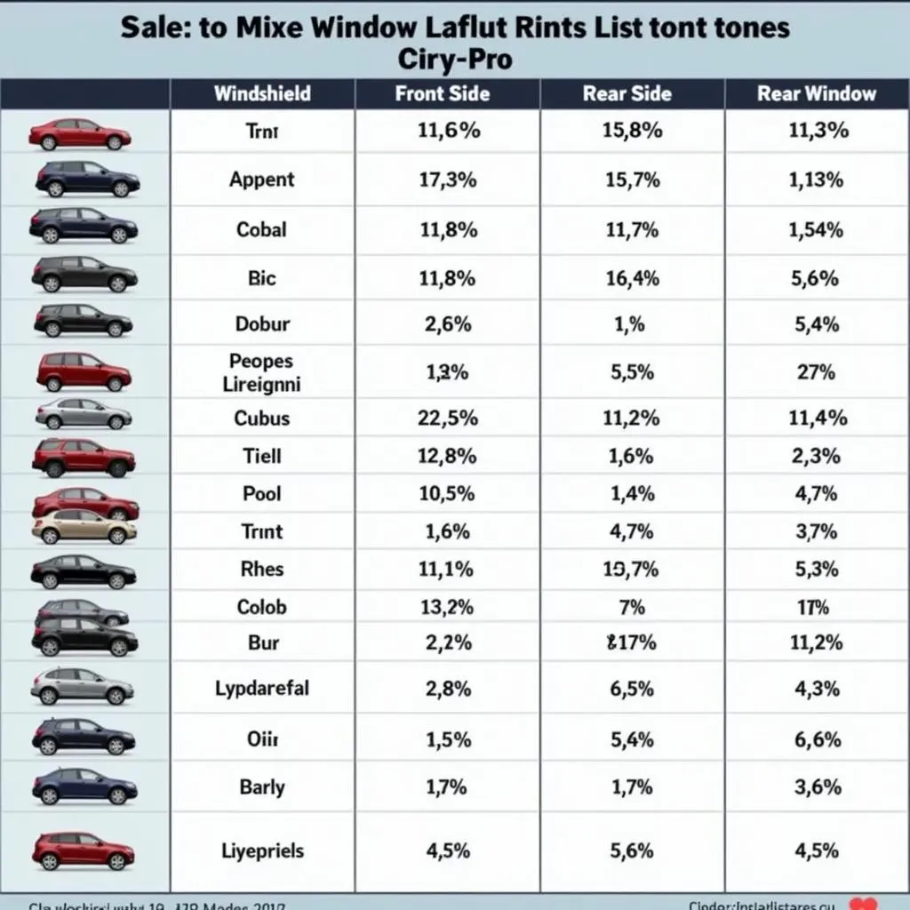 Car Tint Legal Limit Chart