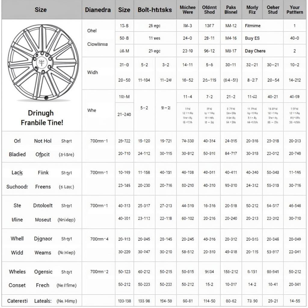 Car Wheel Size Chart for Different Vehicle Models