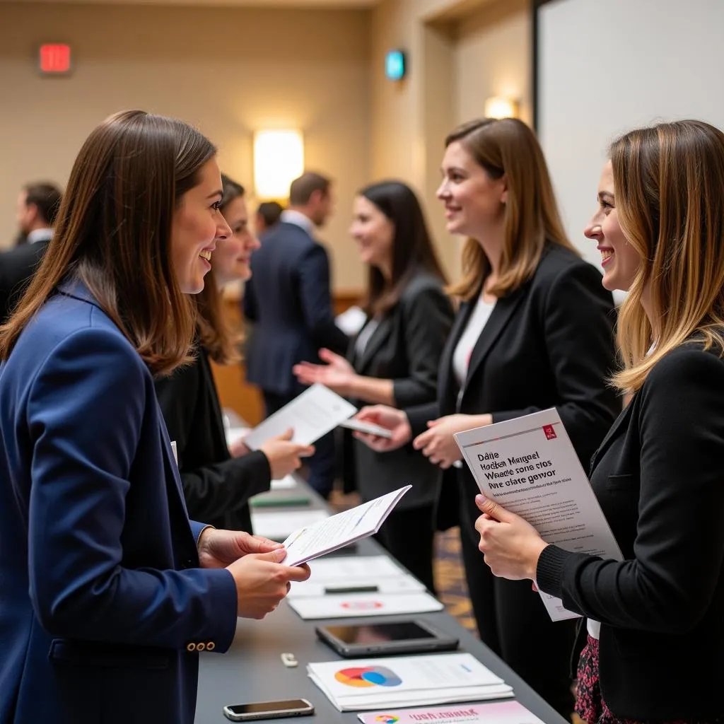 Professionals networking at a career fair