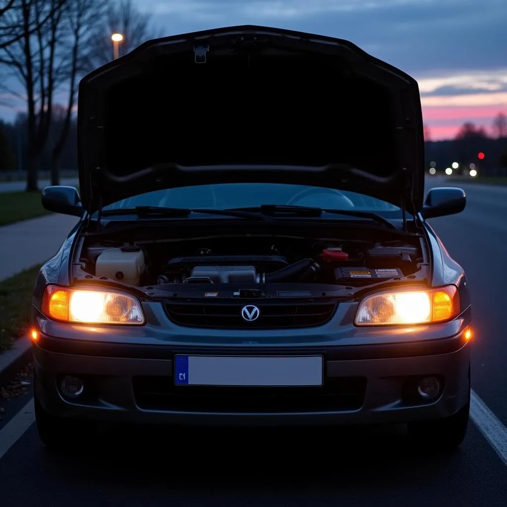 Car with engine light on due to catalytic converter issues.