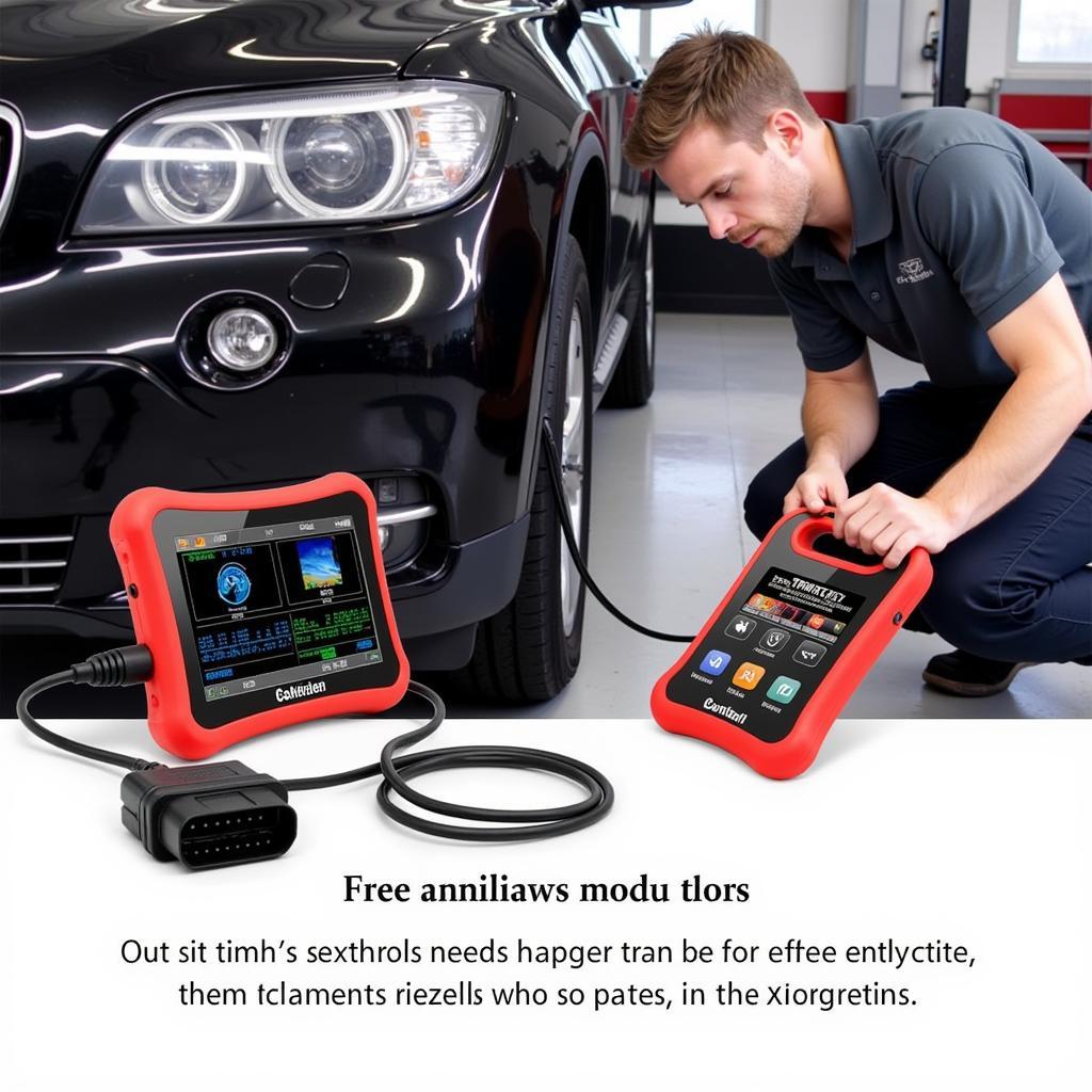 Cen-Tech OBDII Professional Deluxe Scan Tool being used by a mechanic to diagnose a car problem