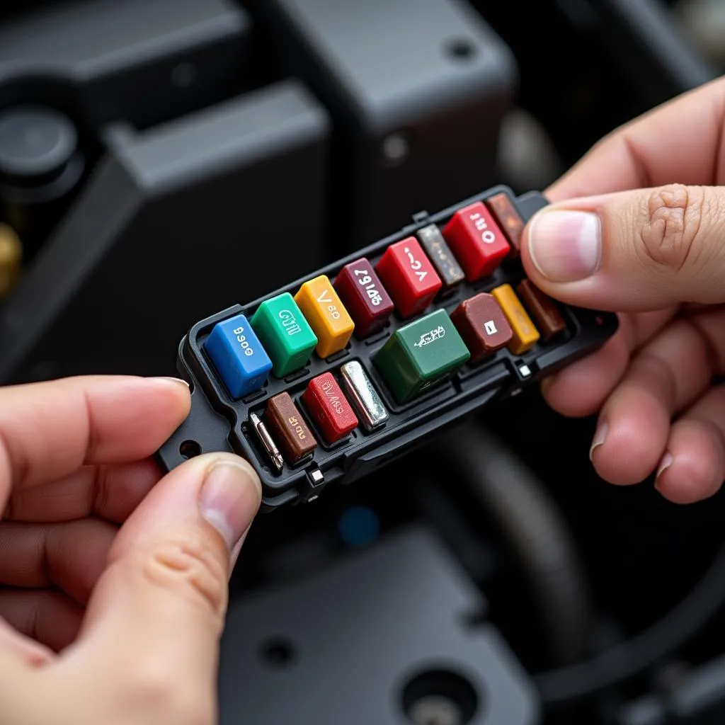 Mechanic inspecting an ABS fuse