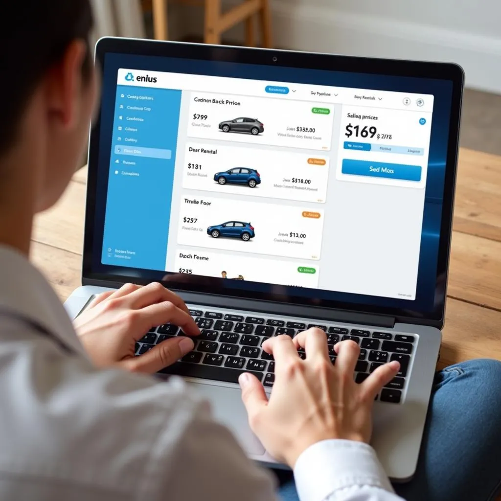 Selecting a Car Rental on a Laptop