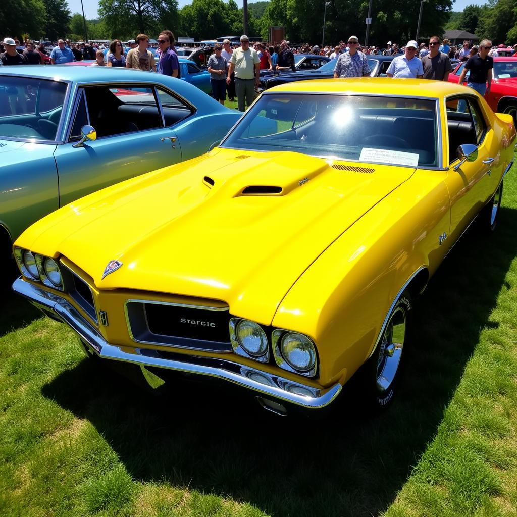 Classic Yellow Muscle Car on Display