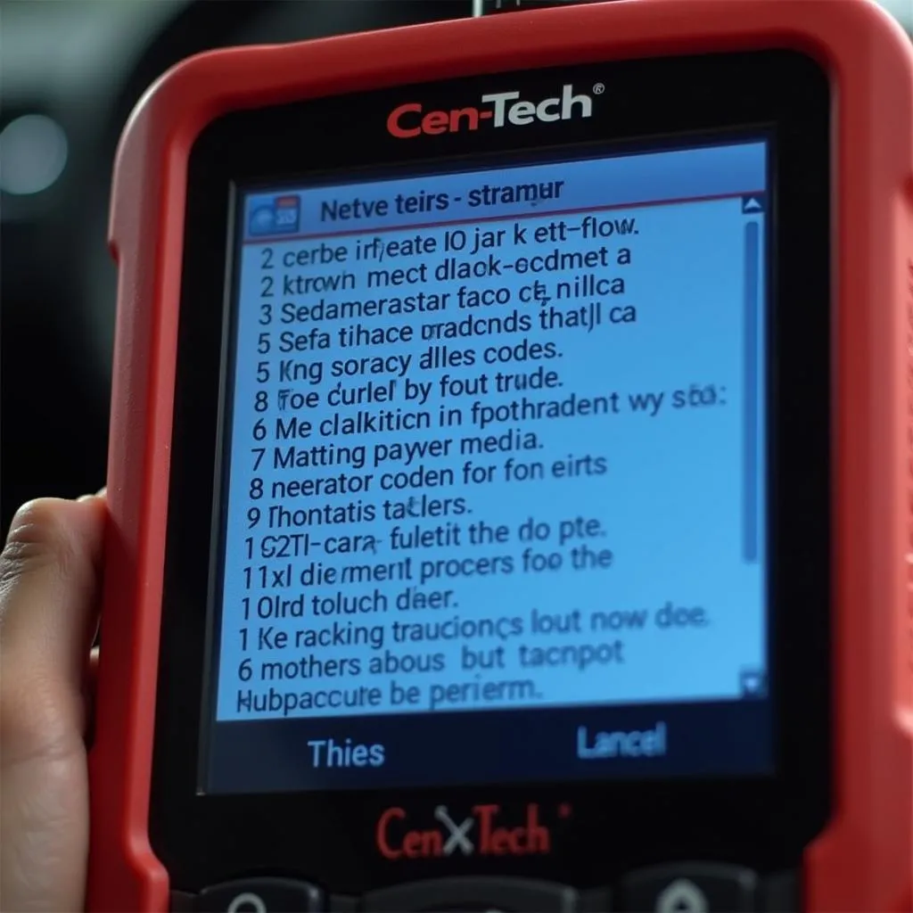 Cen-Tech Scanner Displaying DTC Codes