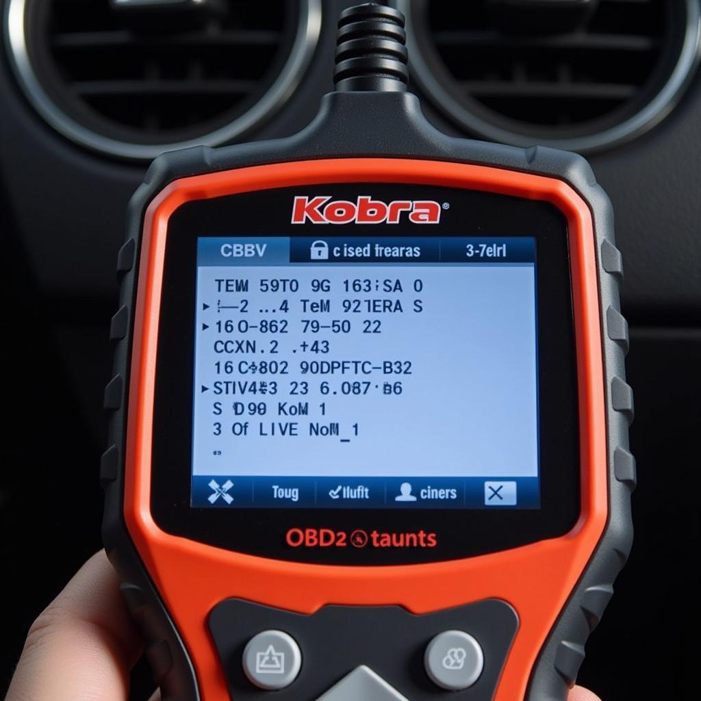 Close-Up Kobra OBD2 Scanner Displaying Code