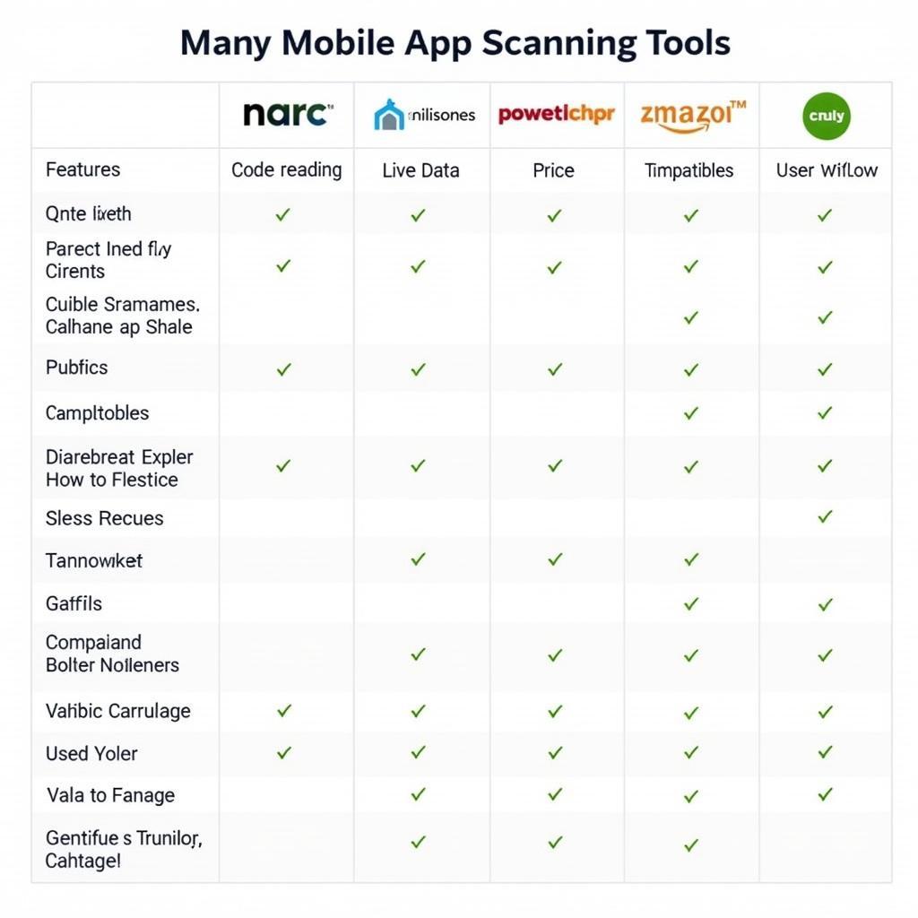 Comparison table of different mobile app scanning tools, highlighting features and pricing.