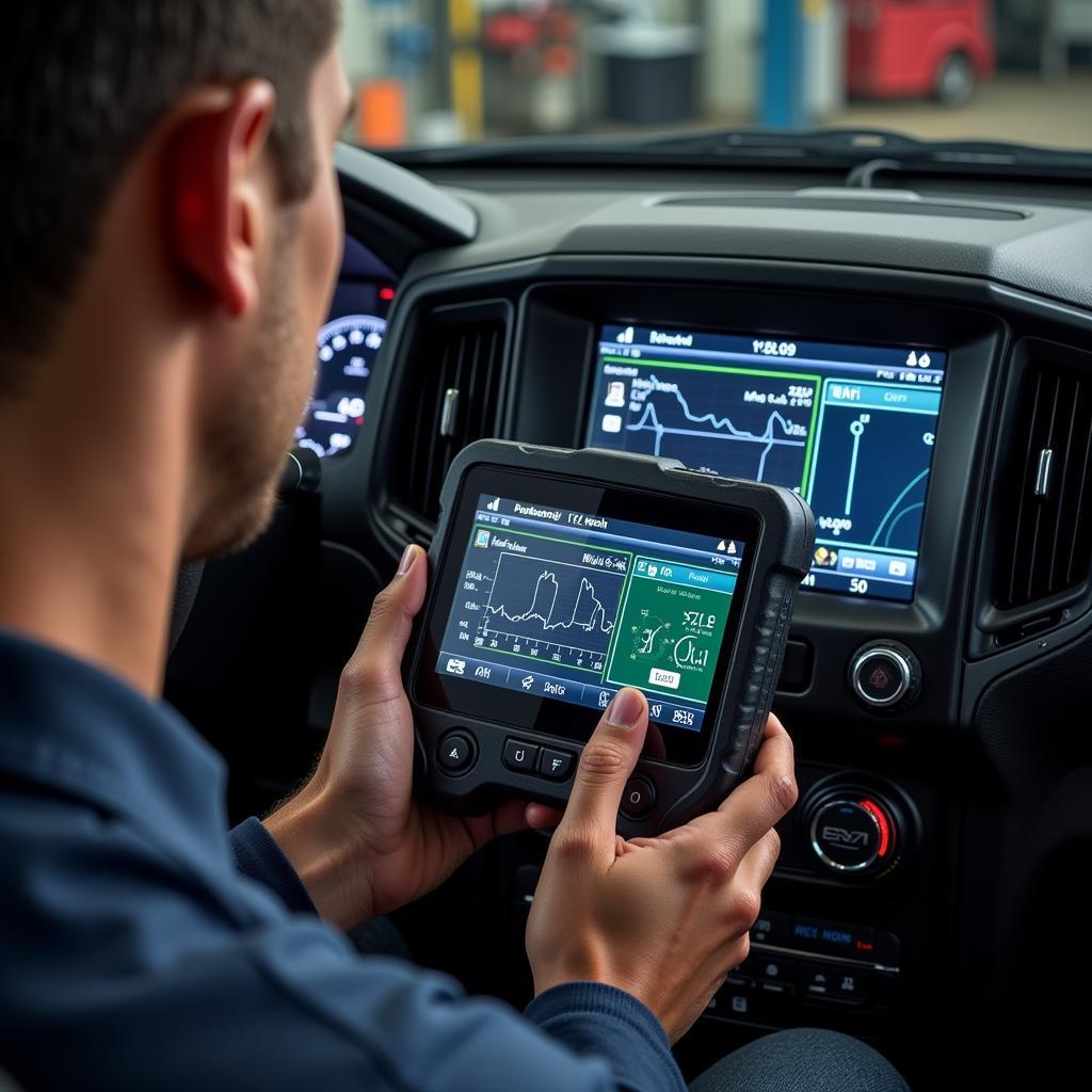 Mechanic using a comprehensive scan tool dashboard