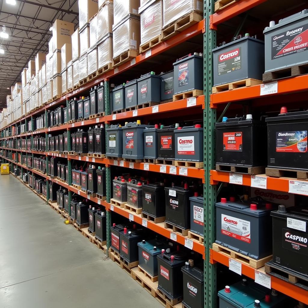 A wide selection of car batteries available at a Costco warehouse