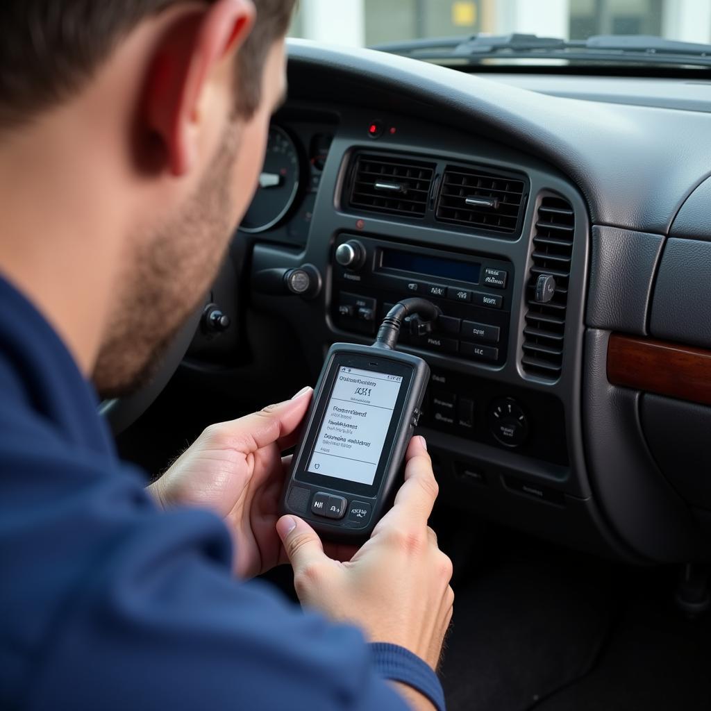 A scan tool being used on a 2002 Crown Victoria