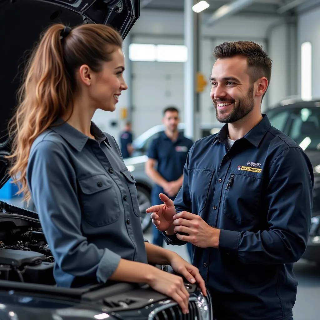 Happy Customer in Auto Workshop