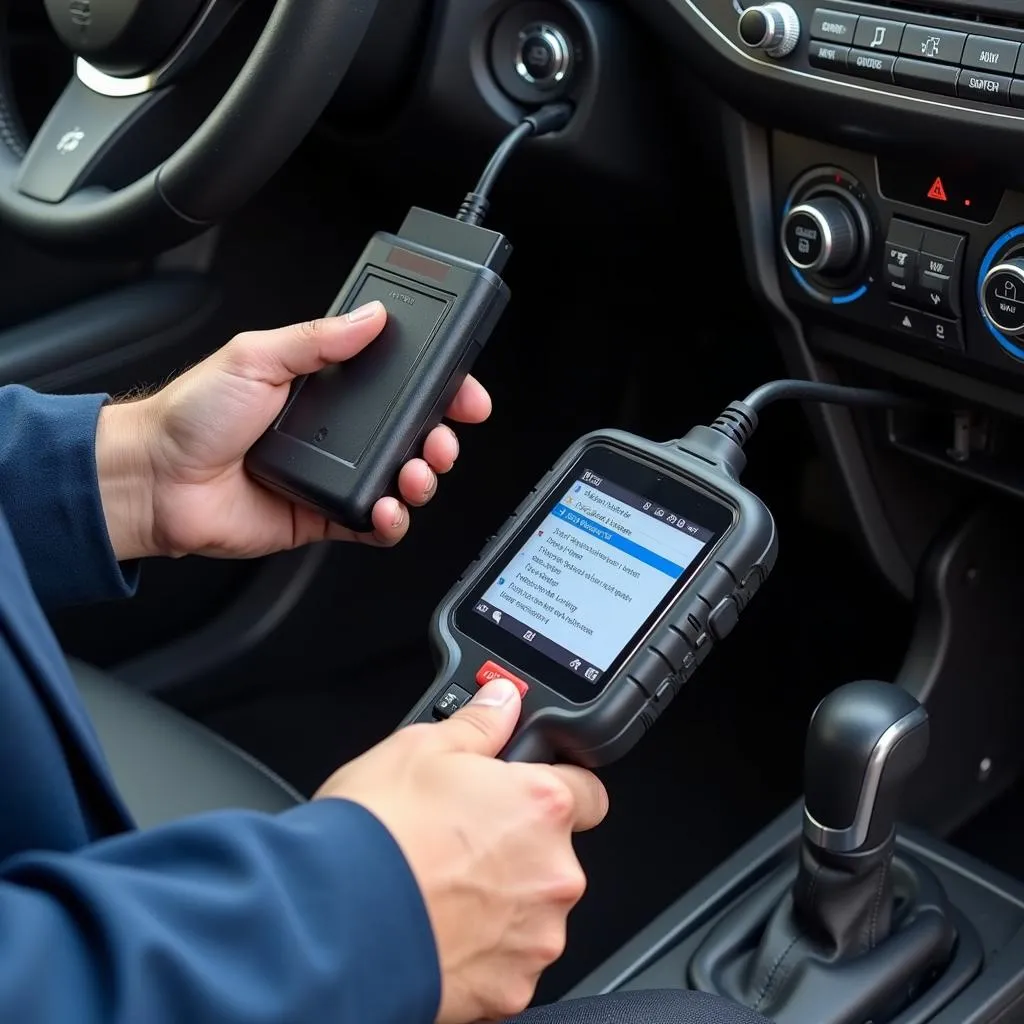 Dealer Scanner Connected to a Car's OBD-II Port