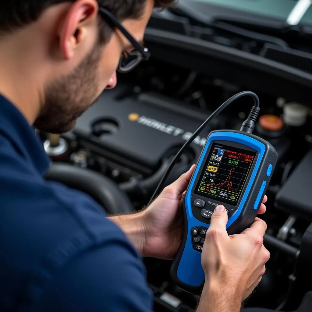 Dealer Scanner Diagnosing Car Engine