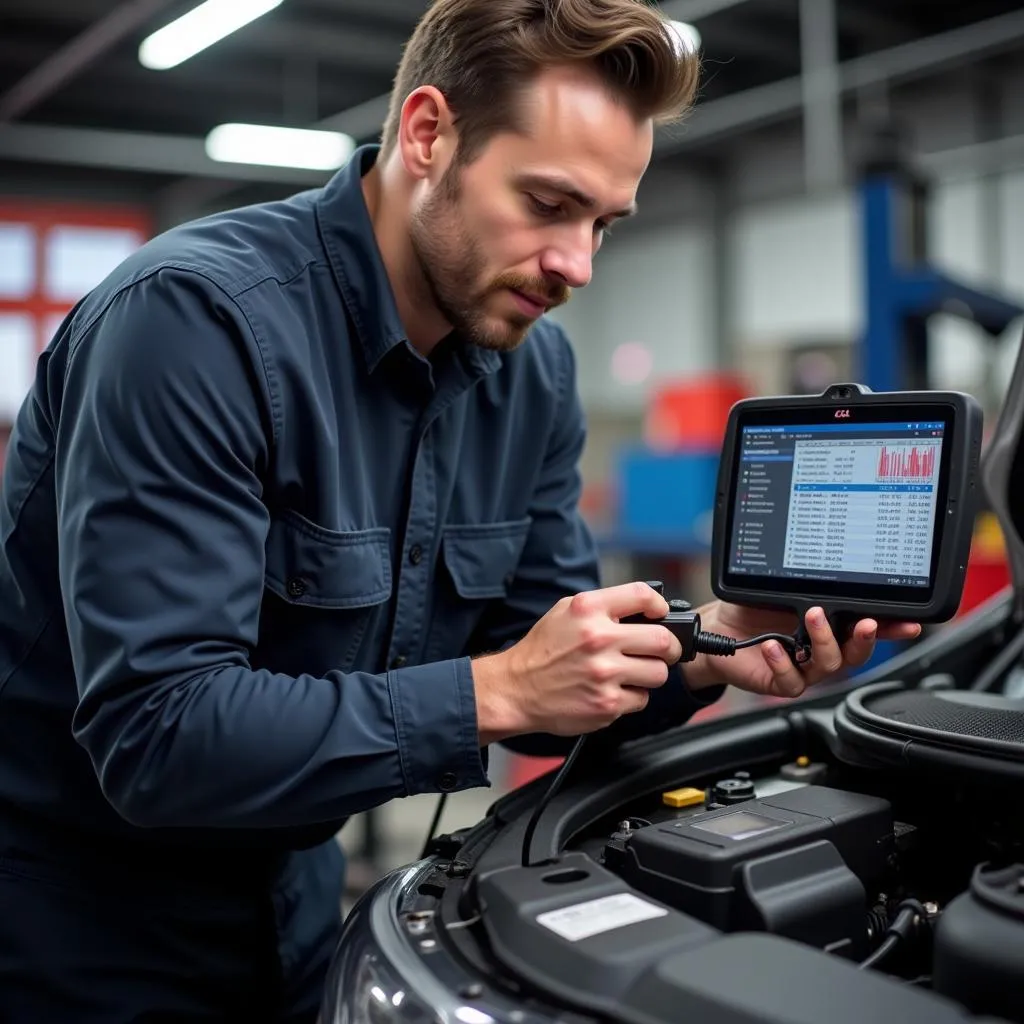 Dealer Scanner Diagnosing Engine Problem