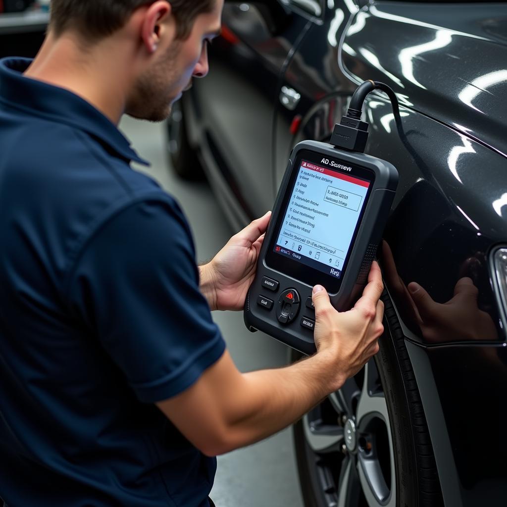 Mechanic Using a Dealer Scanner