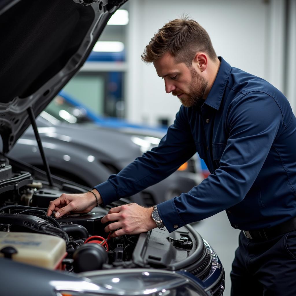 Dealer Scanner Technician Working on a Car