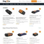 DiagXcar website displaying reviews and comparisons of various dealer-level diagnostic scanners.