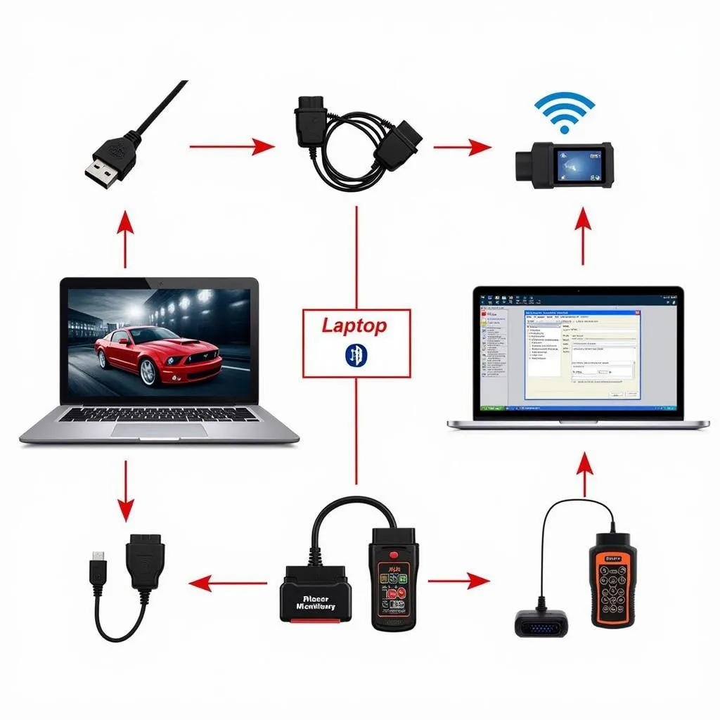 Various OBD-II scanners used with laptop diagnostic software