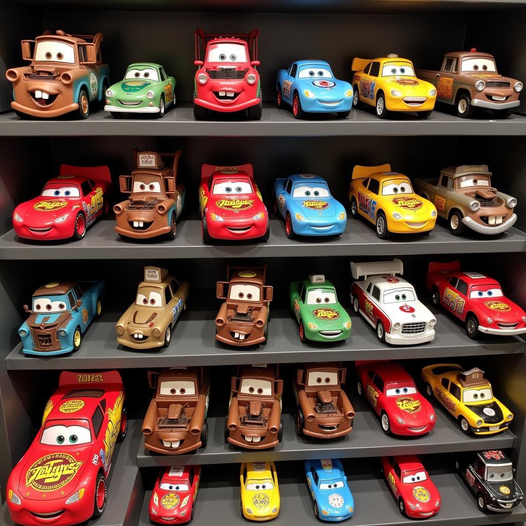 A vast collection of Disney Cars die-cast toys, showcasing the variety and detail of the collection.