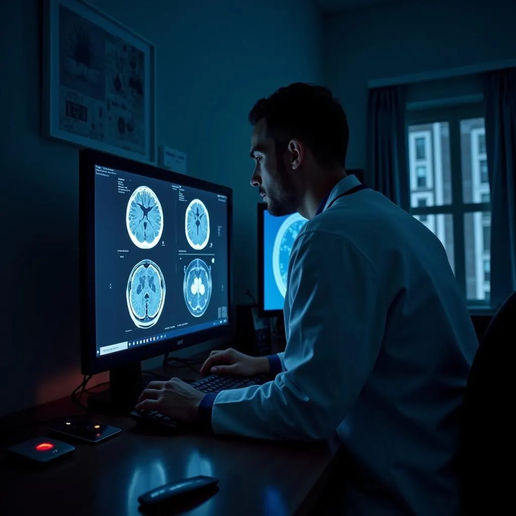 Doctor Reviewing PET Scan Images