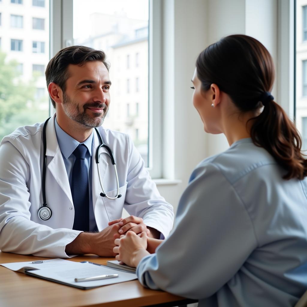 A doctor talking to a patient about restless legs syndrome.