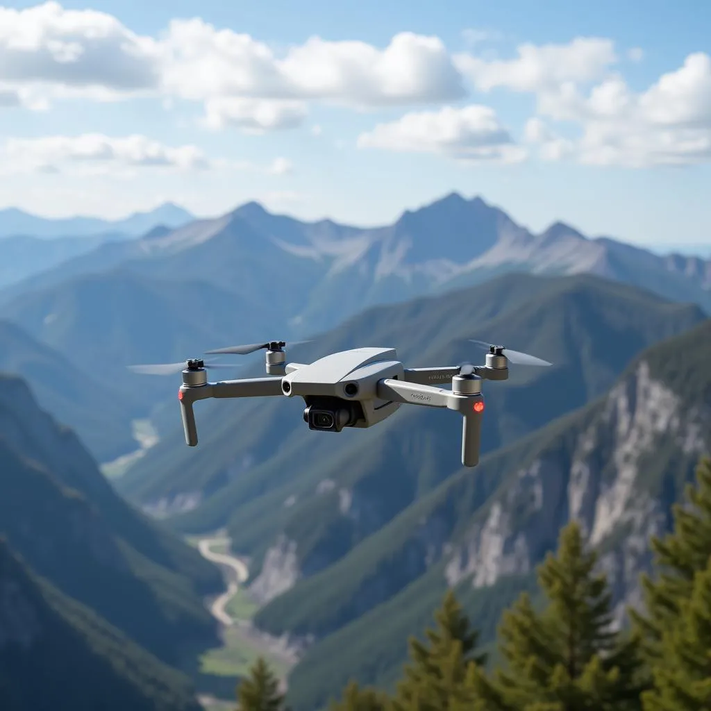 Drone Capturing Aerial Footage of a Mountainous Landscape