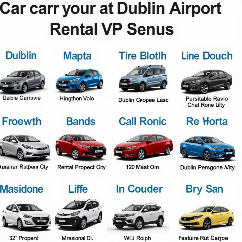 Cars lined up at a Dublin Airport car rental lot