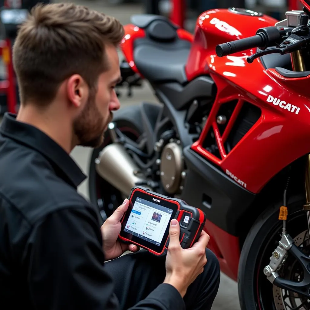 Ducati Panigale Maintenance Technician Using a Scan Tool