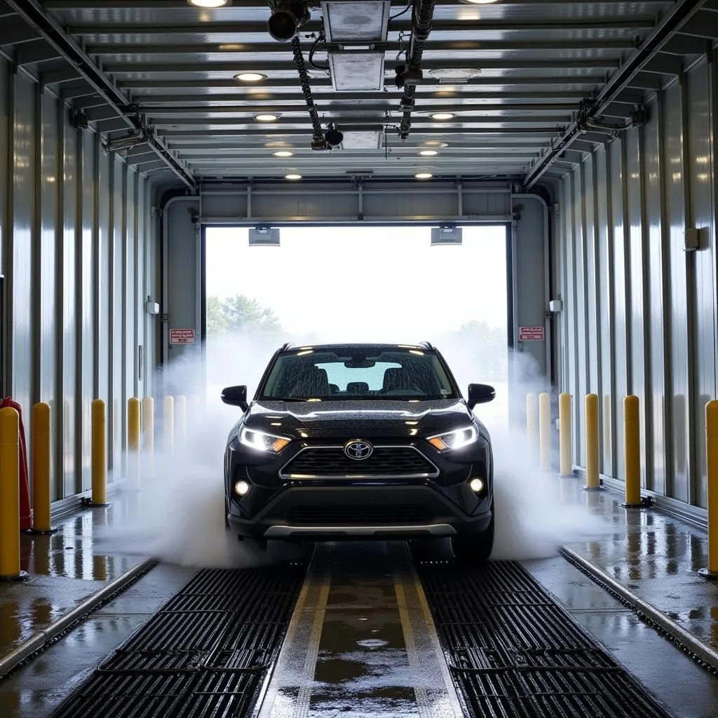 Automated car wash tunnel at Ducky's Car Wash