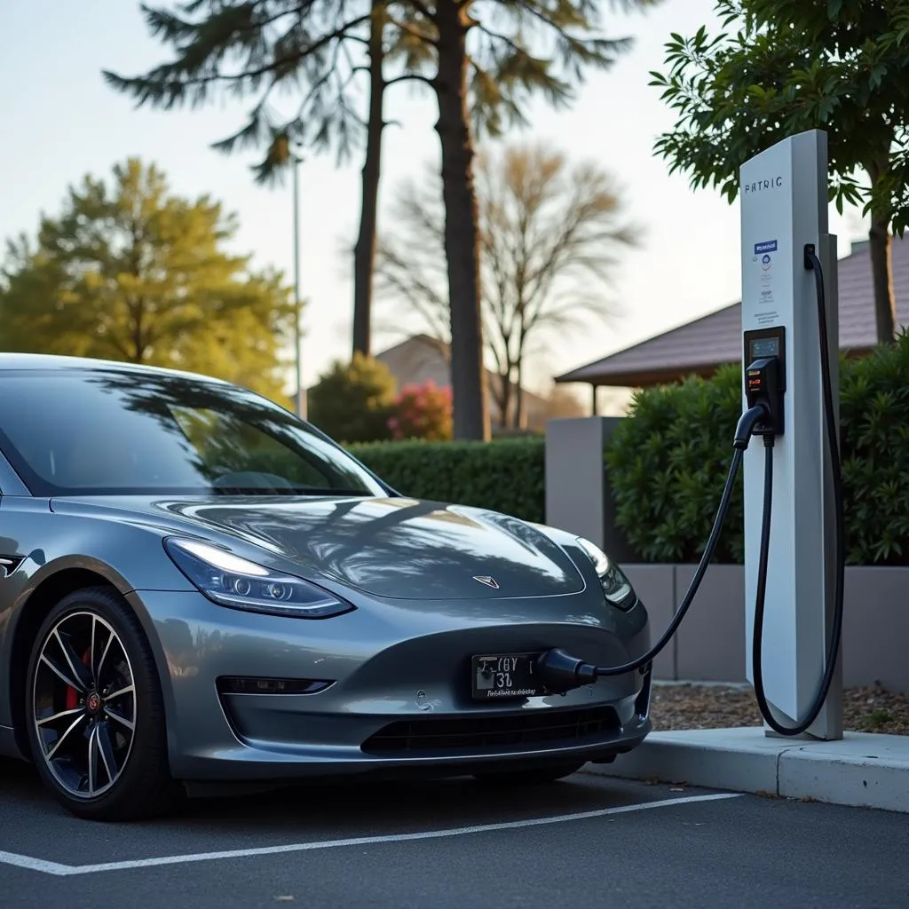  Electric Vehicle Connected to a Charging Station