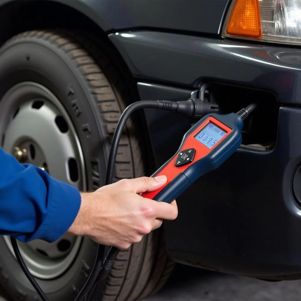 EPB reset tool connected to a car's OBD-II port