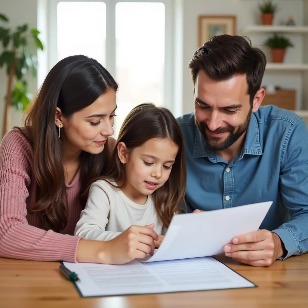 Family Reviewing Car Insurance Policy