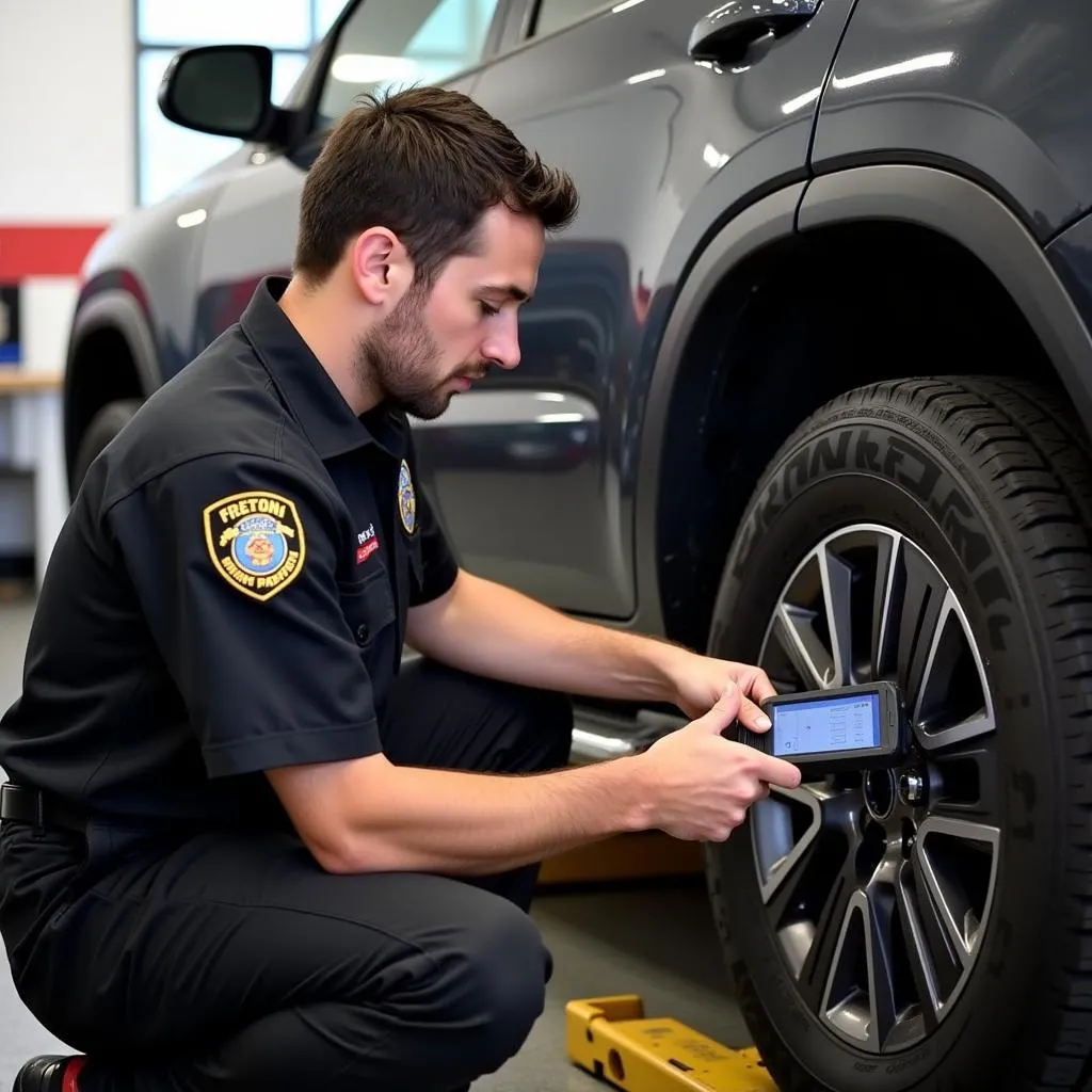 Firestone Technician Performing Vehicle Inspection