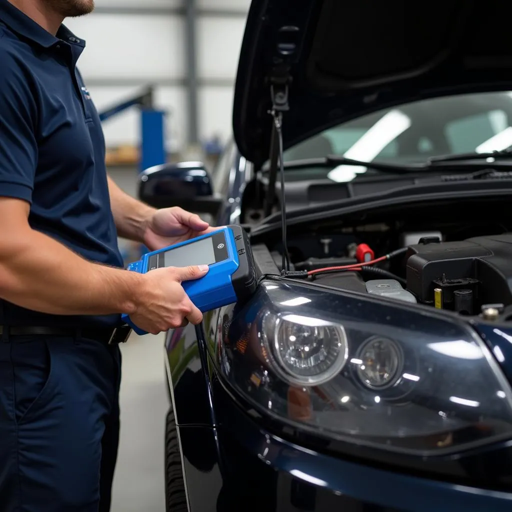 Mechanic Using OBD1 Reader on Ford