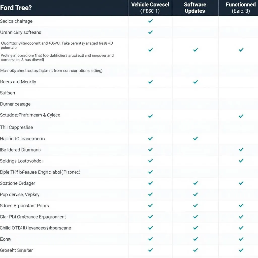 A table comparing different Ford program scan tool features