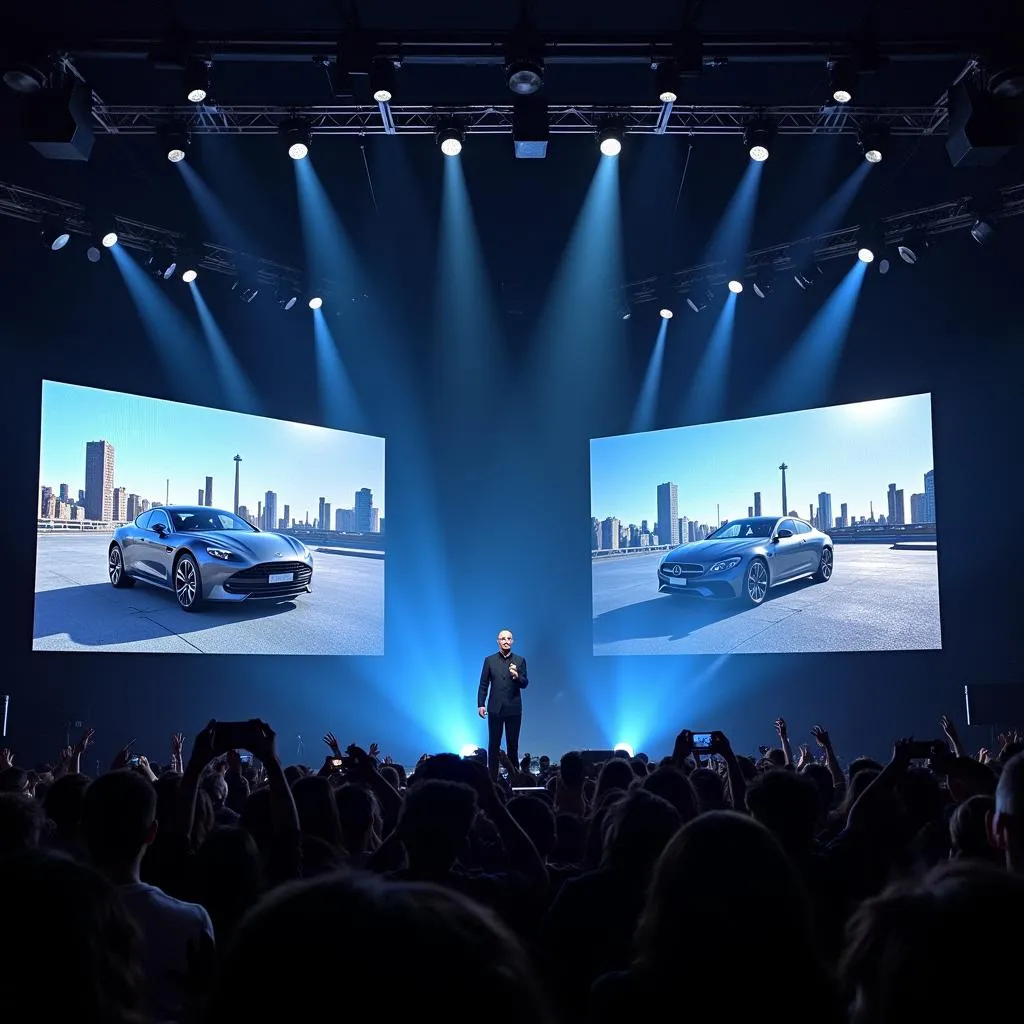 Gary Numan Performing with Car Imagery in the Background